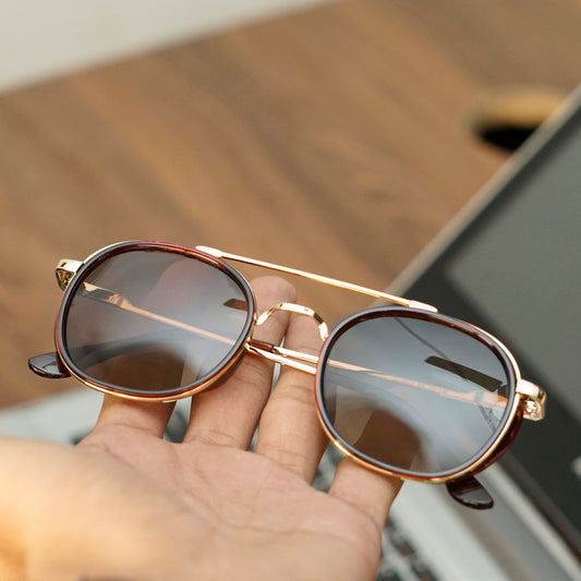 Golden Brown Metal Frame Round Sunglasses