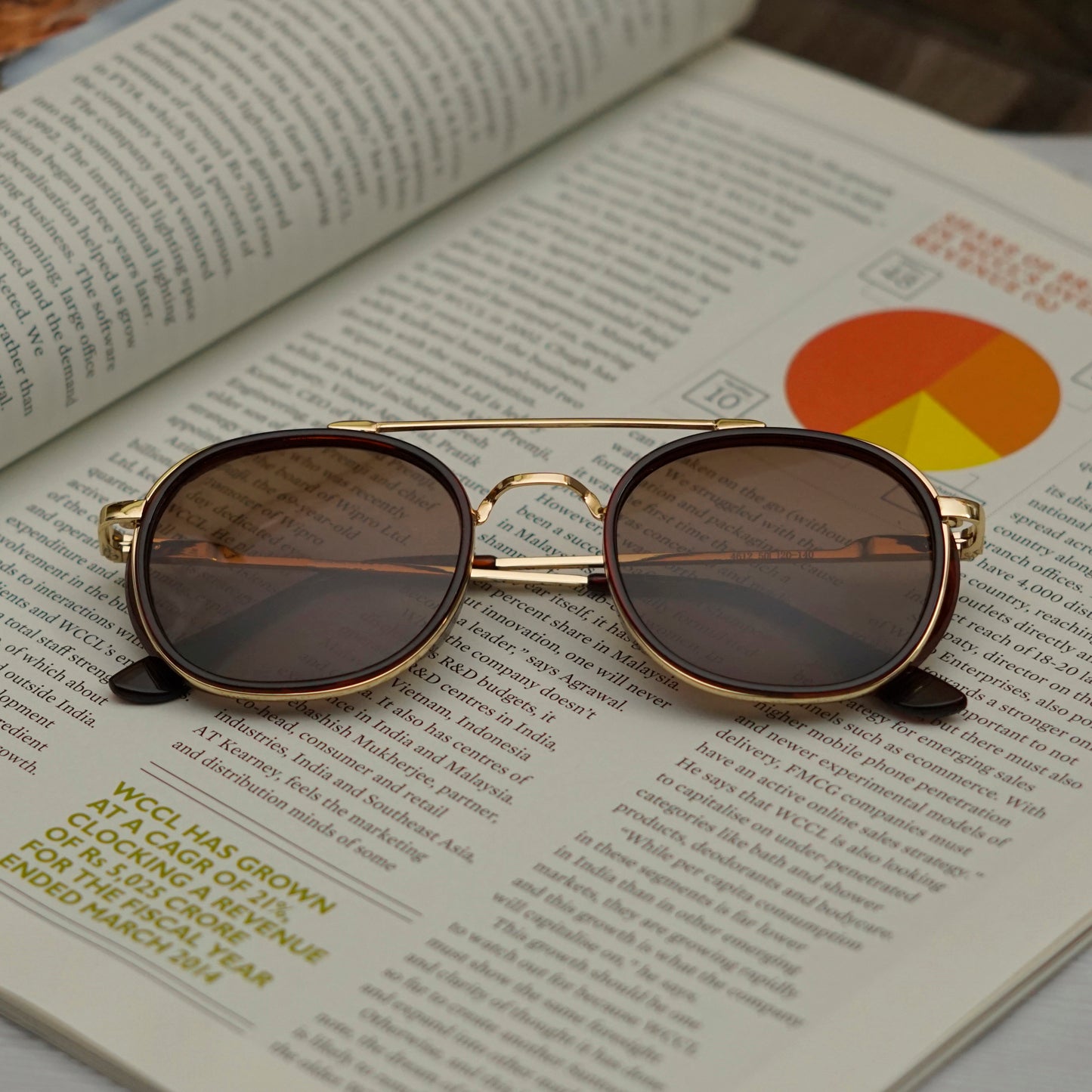 Golden Brown Metal Frame Round Sunglasses