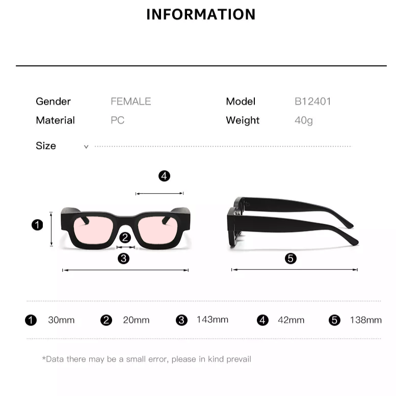 Vintage V1 Black Pink Square Sunglasses