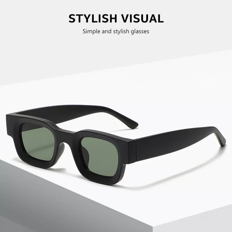 Vintage V1 Black Green Square Sunglasses